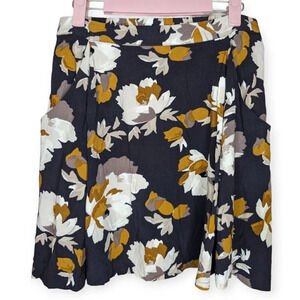 Old Navy Flowy Mini Skirt Navy Blue  Tan White Floral with Pockets Women XS